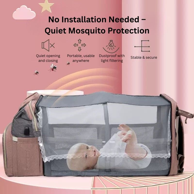 Multifunctional Mummy Bag with Foldable Baby Crib | Waterproof Diaper Backpack | USB Charging | Insulated Bottle Compartment | Large Capacity thumbnail