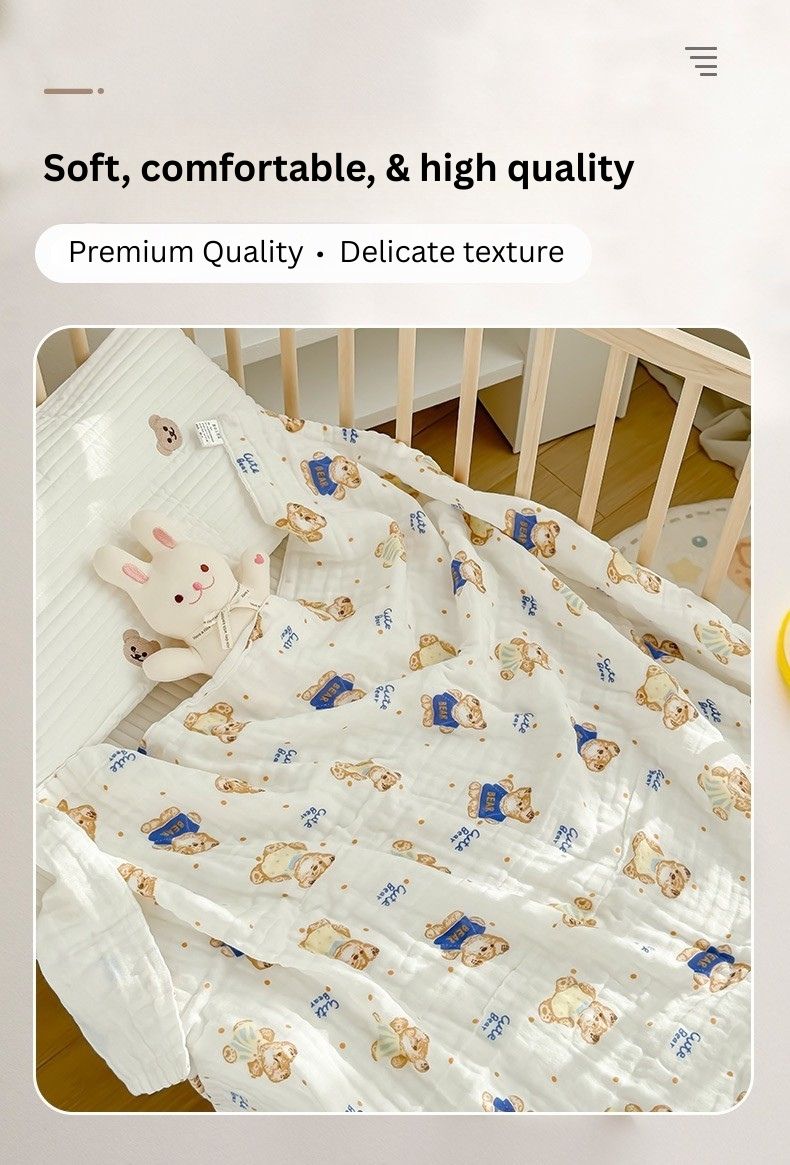Baby Summer Gauze Blanket | Soft Breathable Cotton Muslin | Class A Standard | Lightweight Receiving Swaddle | Multiple Cute Prints thumbnail