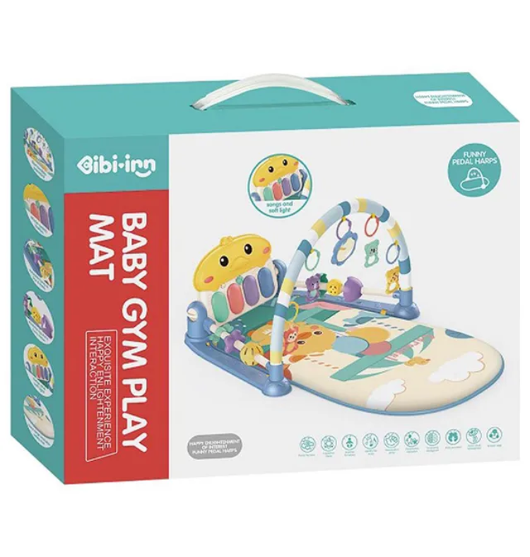 Baby Gym Play Mat with Music Panel | Soft Cushioned Activity Mat | Hanging Rattles & Pedal Piano | Battery Operated