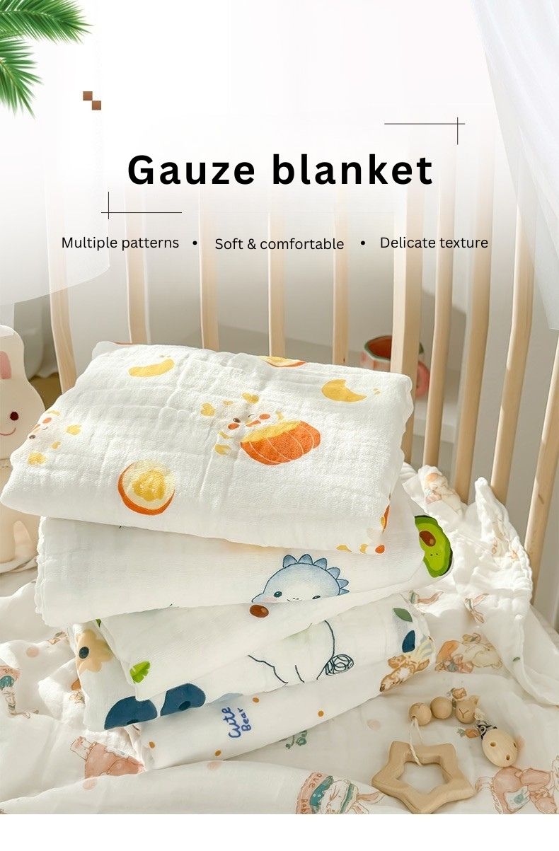 Baby Summer Gauze Blanket | Soft Breathable Cotton Muslin | Class A Standard | Lightweight Receiving Swaddle | Multiple Cute Prints