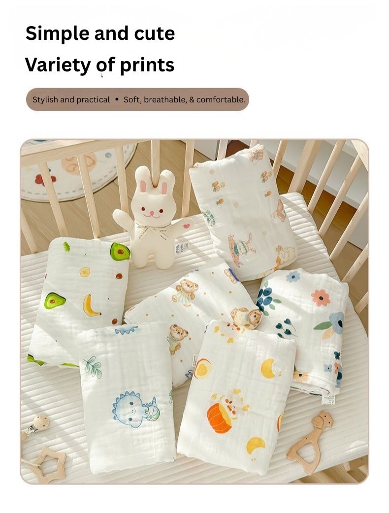 Baby Summer Gauze Blanket | Soft Breathable Cotton Muslin | Class A Standard | Lightweight Receiving Swaddle | Multiple Cute Prints thumbnail
