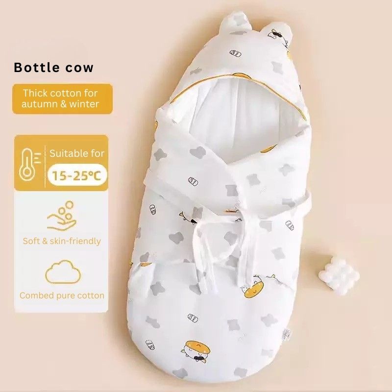 Baby Swaddle Wrap Blanket | 3-Layer Warm Cotton Swaddler | Autumn & Winter Thick Quilt | Newborn Receiving Blanket 50x75cm thumbnail