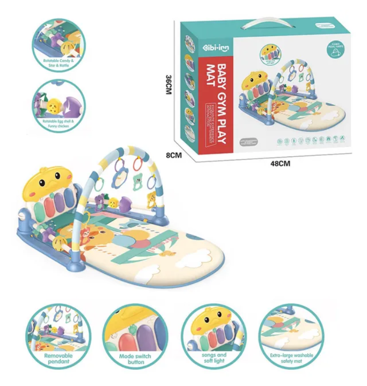 Baby Gym Play Mat with Music Panel | Soft Cushioned Activity Mat | Hanging Rattles & Pedal Piano | Battery Operated thumbnail