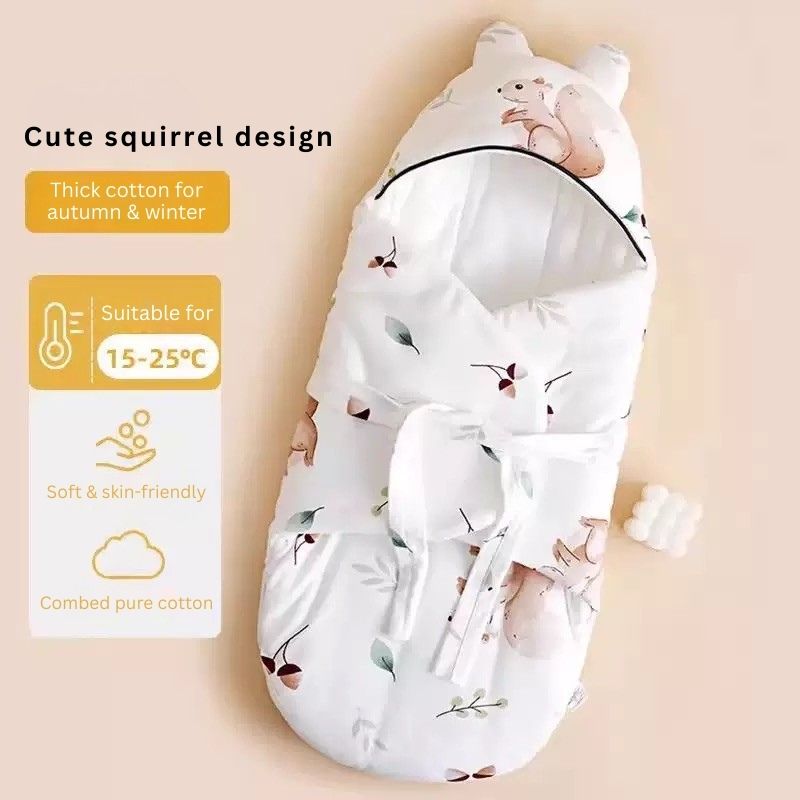 Baby Swaddle Wrap Blanket | 3-Layer Warm Cotton Swaddler | Autumn & Winter Thick Quilt | Newborn Receiving Blanket 50x75cm thumbnail
