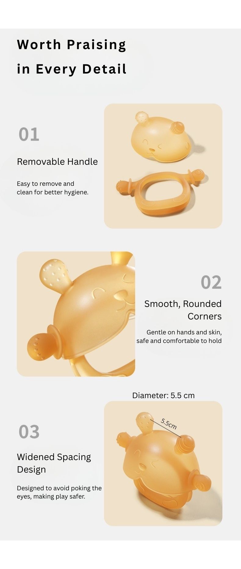 Baby Teether Anti-Gag Safety | Semi-Enclosed Design | 360° Protection | BPA Free | For Infants & Toddlers thumbnail