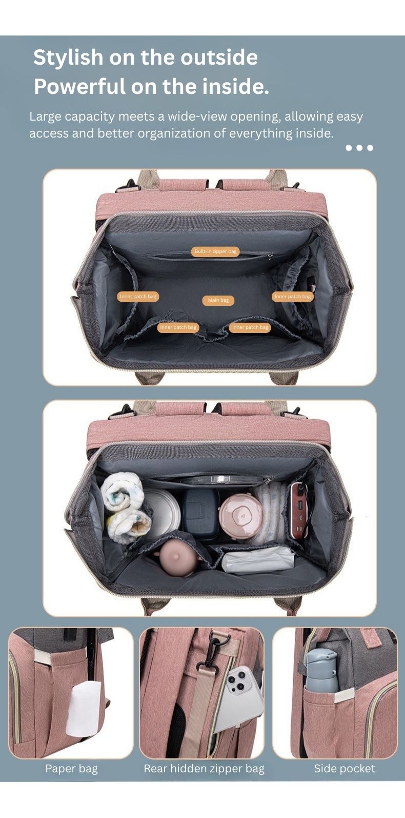 Multifunctional Mummy Bag with Foldable Baby Crib | Waterproof Diaper Backpack | USB Charging | Insulated Bottle Compartment | Large Capacity thumbnail