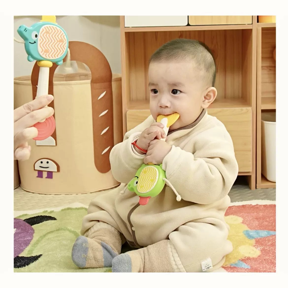 Elephant Teether Rattle Toy for Babies | Soft Silicone | Built-in Whistle | Teething & Sensory Toy | BPA Free thumbnail