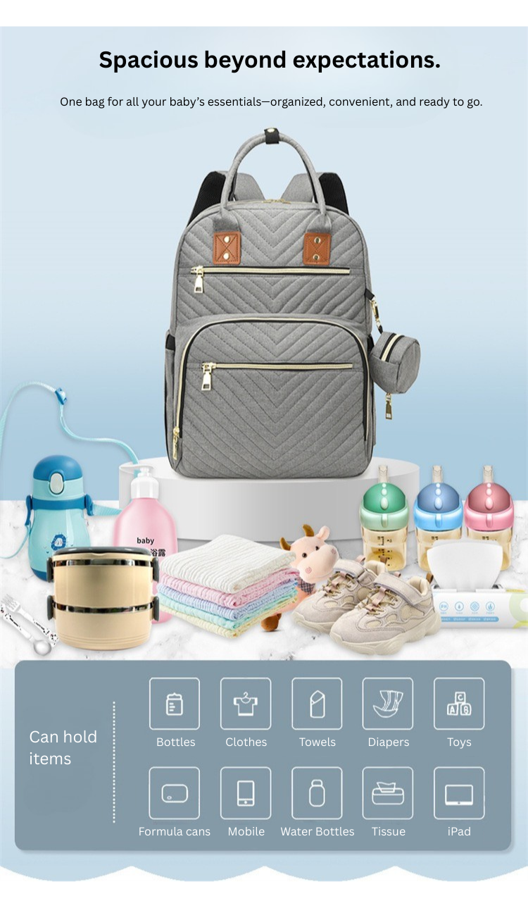 Stylish Backpack Diaper Bag | Waterproof Mummy Bag with Insulated Bottle Pocket | Large Capacity | Stroller Hanging Design thumbnail