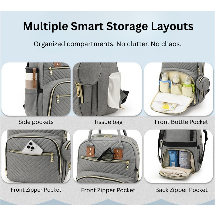 Stylish Backpack Diaper Bag | Waterproof Mummy Bag with Insulated Bottle Pocket | Large Capacity | Stroller Hanging Design thumbnail