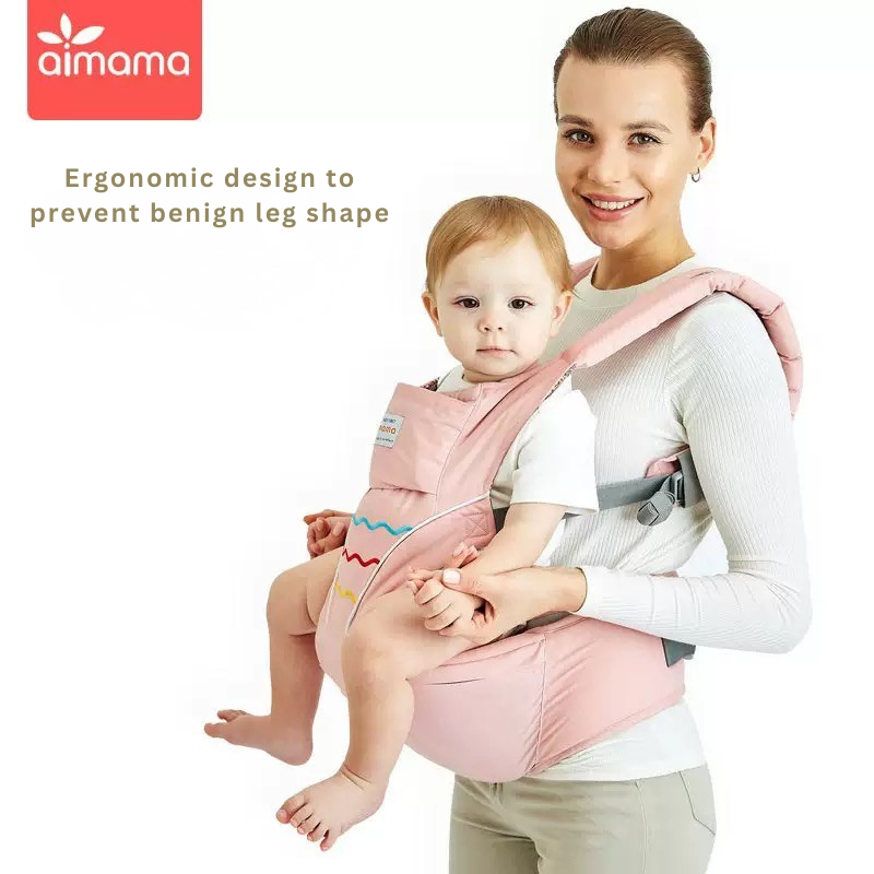 Baby Carrier with Hip Seat 6-Way | AIMAMA | Ergonomic Waist Stool Carrier | Adjustable Infant & Toddler Carrier | 4–48 Months